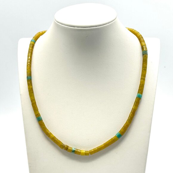 1970s-80s Santo Domingo Pueblo Hand-Rolled Gaspeite & Turquoise Necklace - Picture 4 of 8